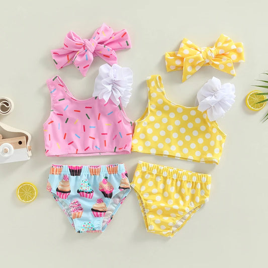 Biquíni Infantil 2 Peças - Estampa Dot e Cupcake com Shorts