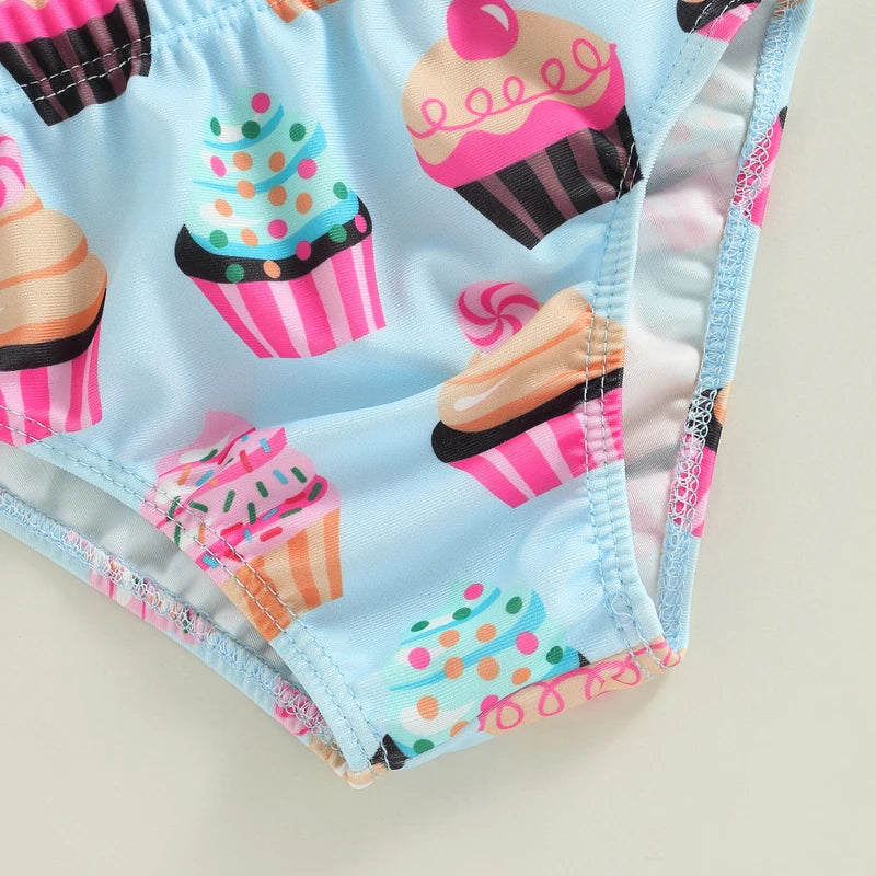 Biquíni Infantil 2 Peças - Estampa Dot e Cupcake com Shorts