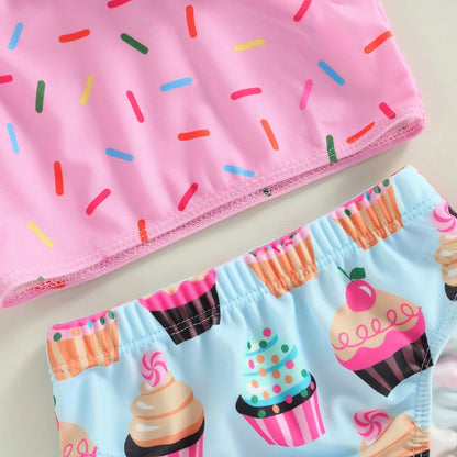 Biquíni Infantil 2 Peças - Estampa Dot e Cupcake com Shorts