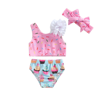 Biquíni Infantil 2 Peças - Estampa Dot e Cupcake com Shorts
